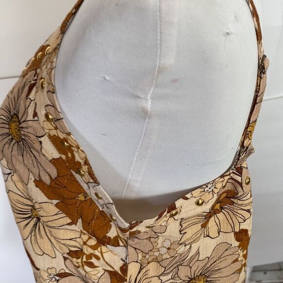 Floral print adjustable straps gold color stud no fabric content possible rayon - Picture 4 of 6